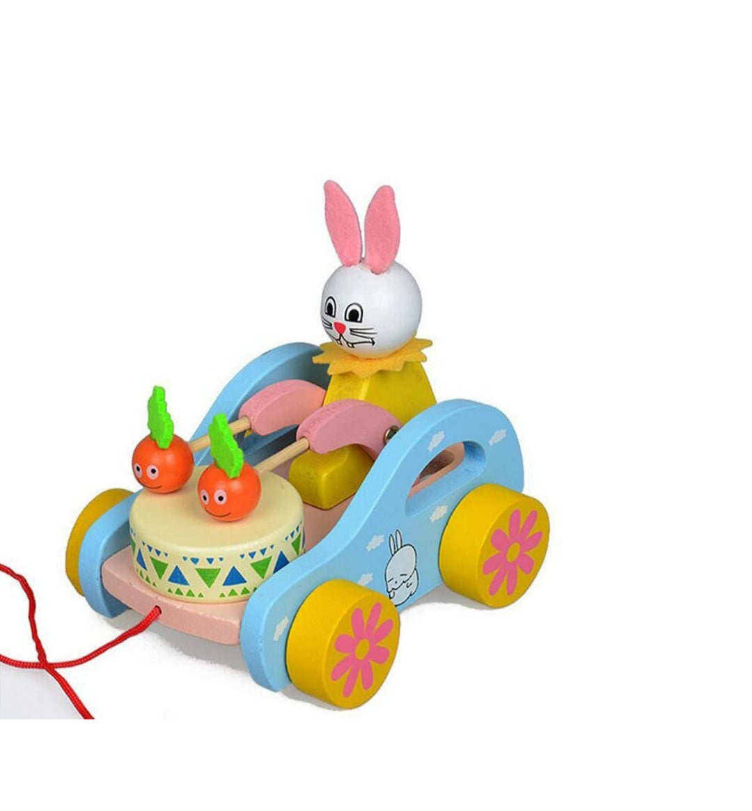 Cute Rabbit Drumming Pull Along Car
